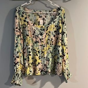 NWT Loft Square Neck Blouse with Smocked Cuffs Size XL